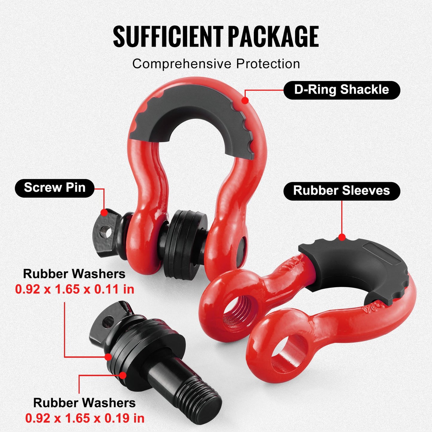 3/4" D-Ring Recovery Shackles 2-Pack, 28.5-Ton Break Strength, Red – feature and construction details 5