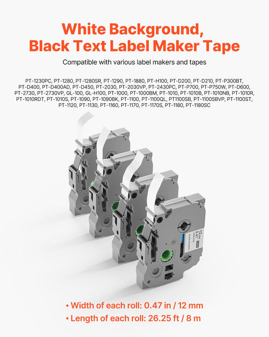 4-Pack 12mm Label Maker Tape – alternate product view