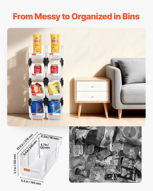 8-Pack Clear Stackable Storage Bins 10.9 x 5.5 x 5.1 in – alternate product view