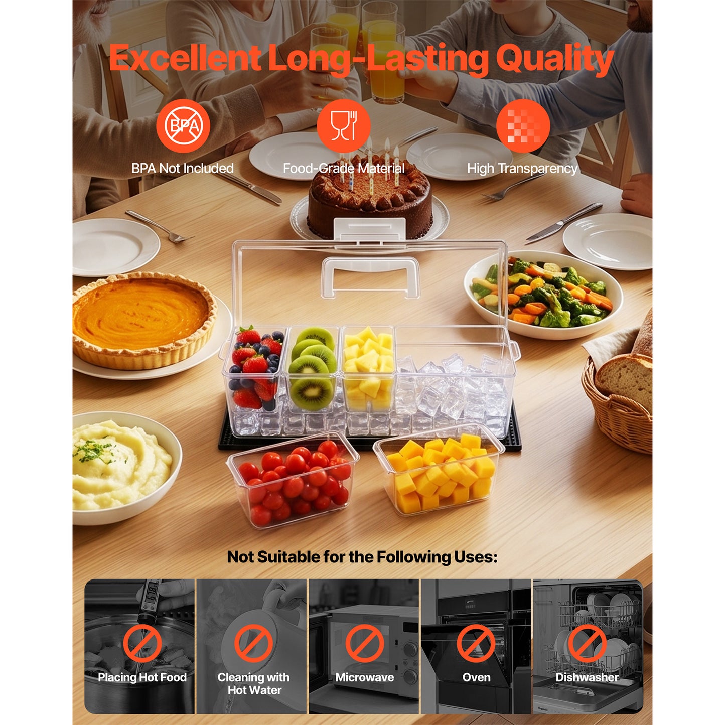 5-Compartment Chilled Condiment Server with Ice Tray & Lid – additional product view