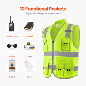 Reflective Yellow Safety Vest with 10 Pockets – main product view