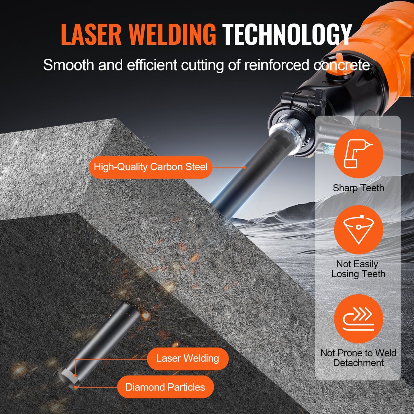 1-1/4" Wet Diamond Core Drill Bit, 14" Drilling Depth, 5/8"-11 Thread – additional product view