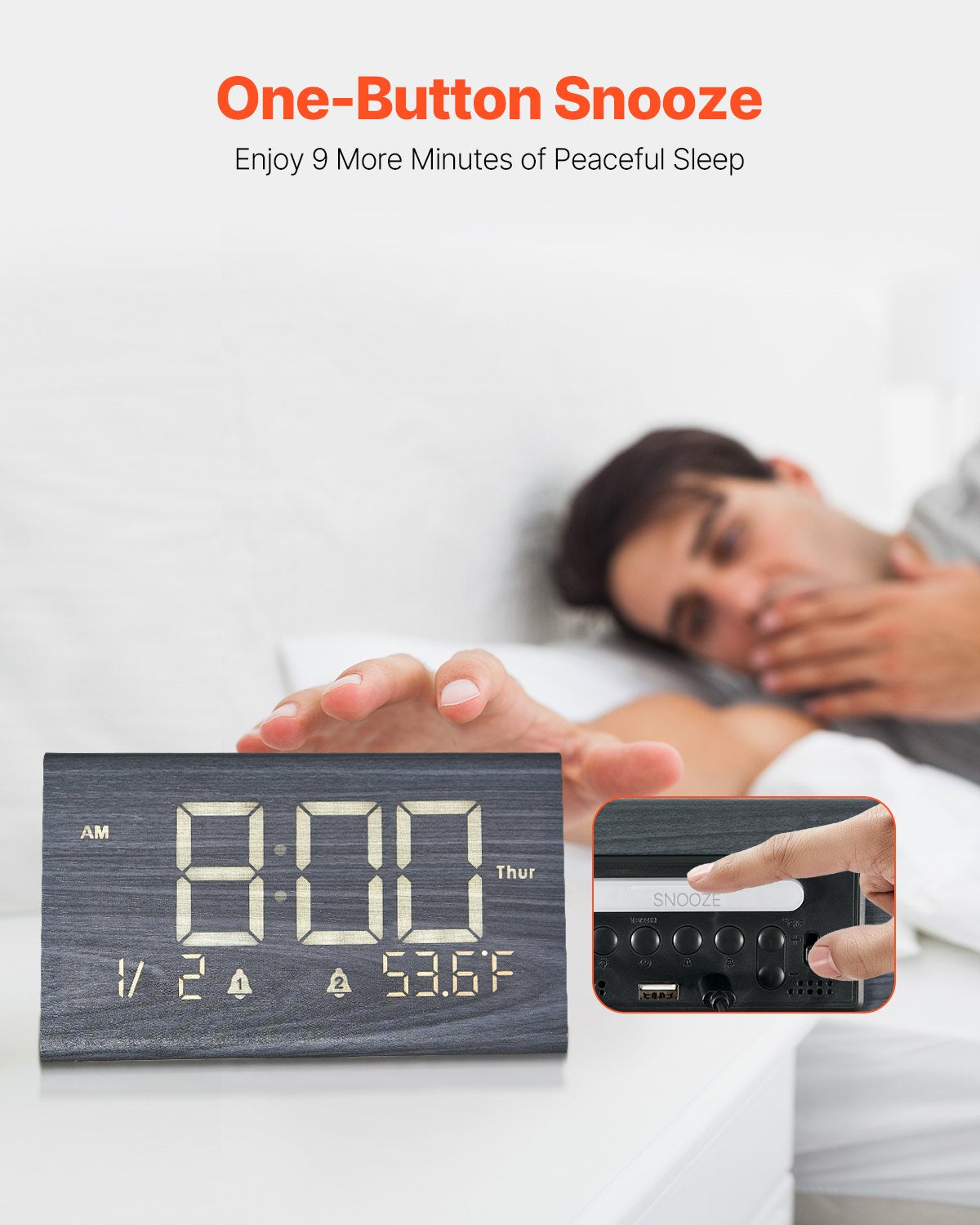 Wooden Digital Alarm Clock – alternate angle