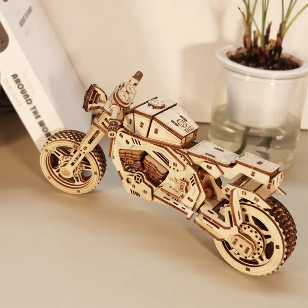 3D Wooden Motorcycle Puzzle Kit | DIY Model Building Craft – additional product view