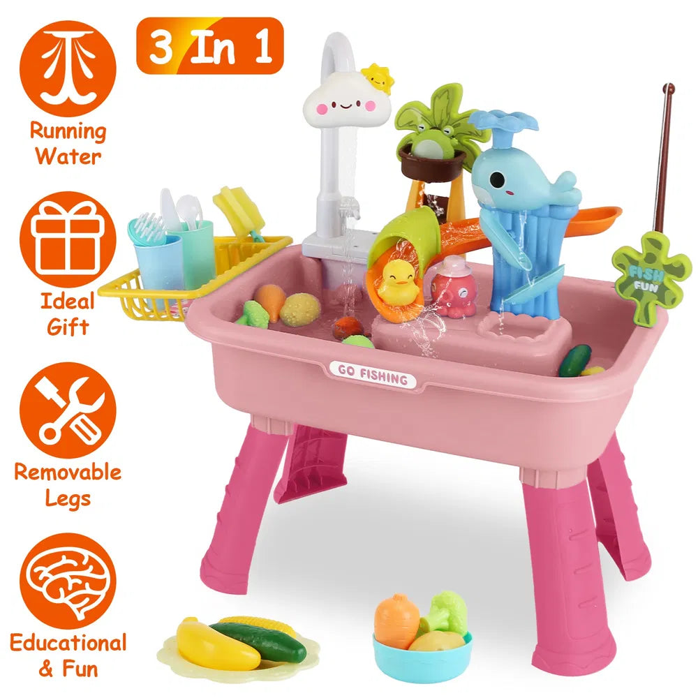 3-in-1 Kids Kitchen Sink Toy with Electric Faucet & Fishing Game – additional product view 7