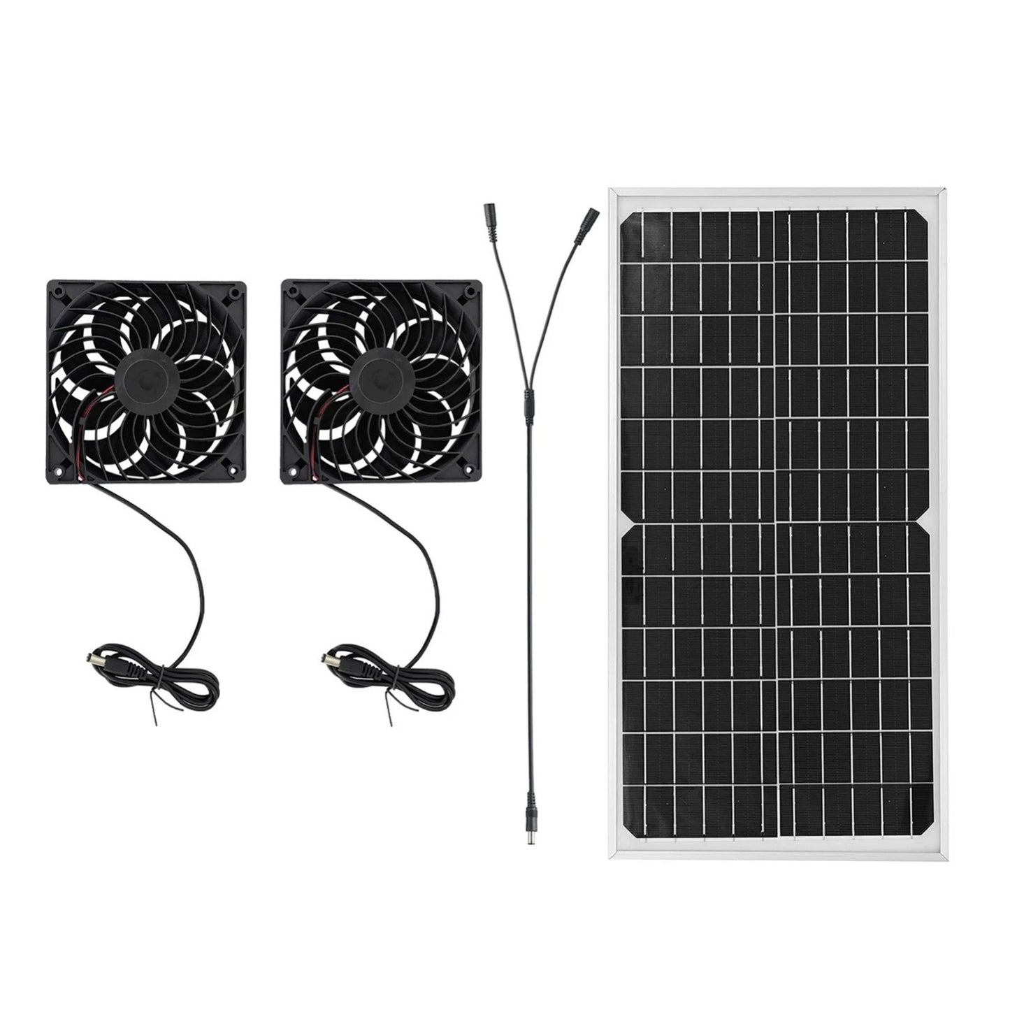 Solar Powered Vent Fan 16W Panel Dual Exhaust Fan Greenhouse Chicken Coop Kit