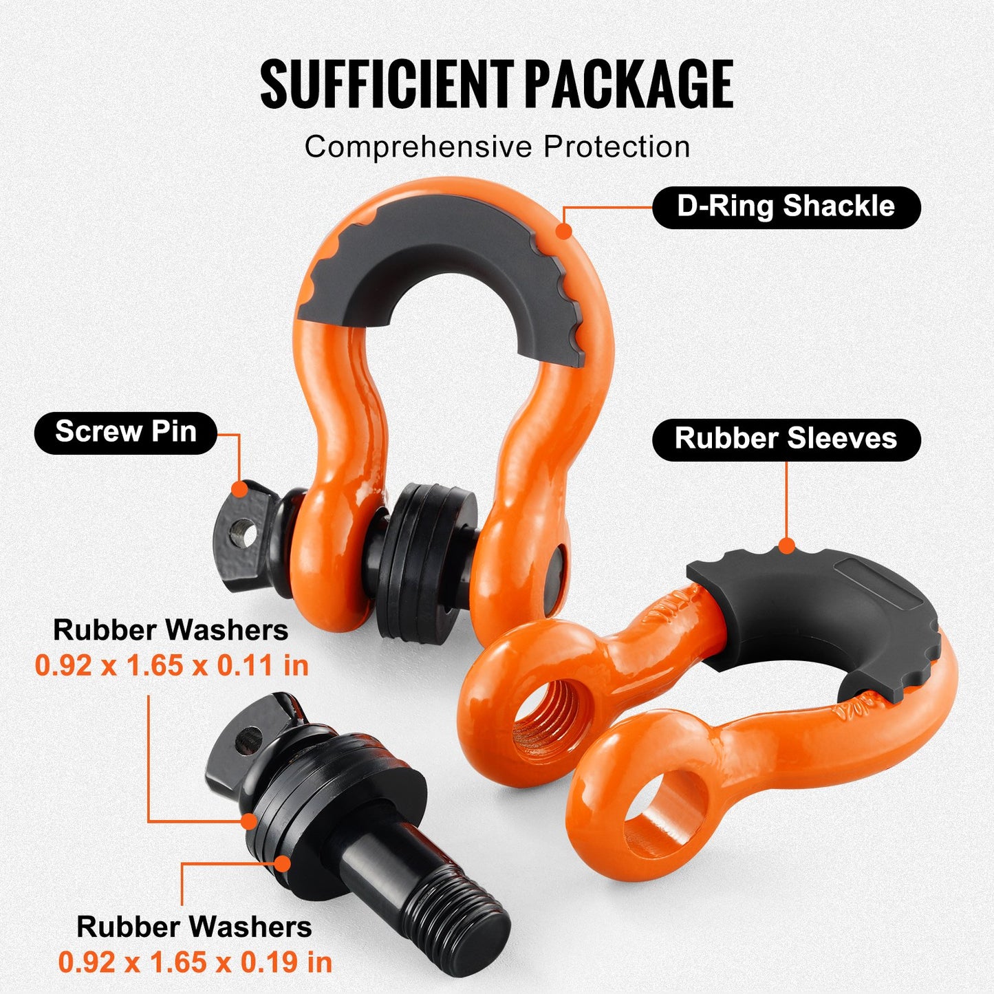 3/4" D-Ring Recovery Shackles 2-Pack, 28.5-Ton Break Strength, Orange – feature and construction details 5