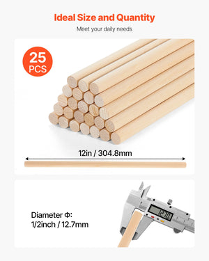 25-Pack 12 in Wooden Dowel Rods – main product view