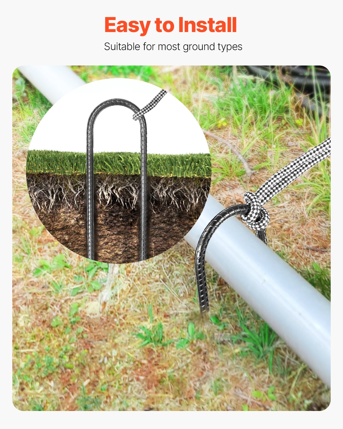 10" U-Shaped Galvanized Rebar Stakes, 12-Pack Ground Anchors – additional product view