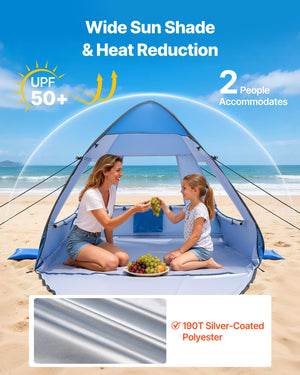 2-Person UPF 50+ Pop-Up Beach Tent with Carry Bag & Sand Pockets – in-use product view