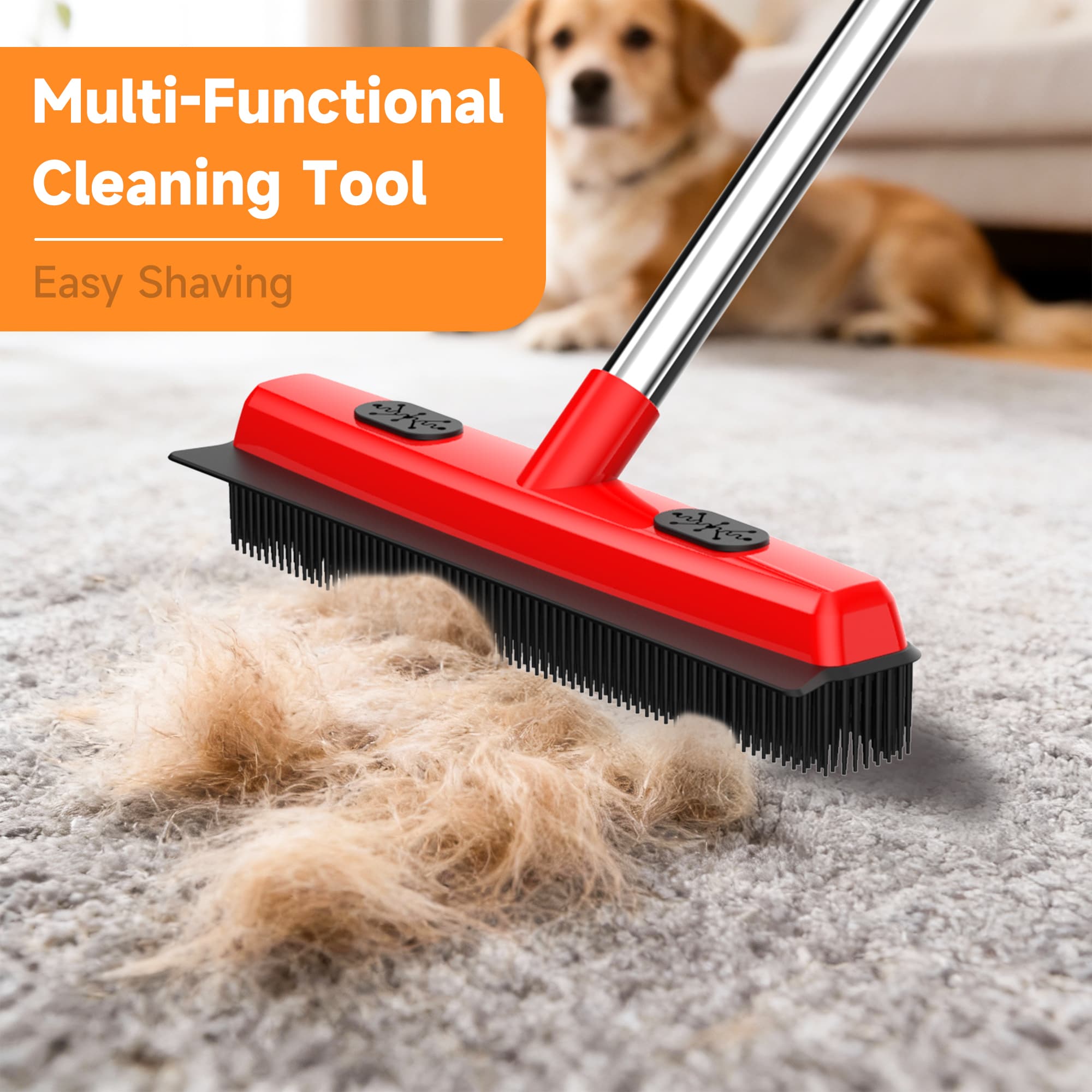 Pet Hair Broom for Carpet 2-in-1 Remover & Squeegee Tool, Easy Pet Hair Removal Broom for Carpets Floors Rugs for Dog Cat Owners