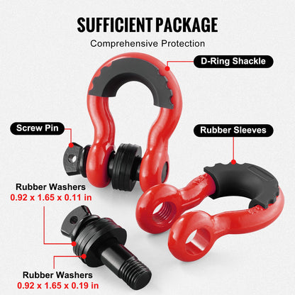 3/4" D-Ring Recovery Shackles 2-Pack, 28.5-Ton Break Strength, Red – feature and construction details 5