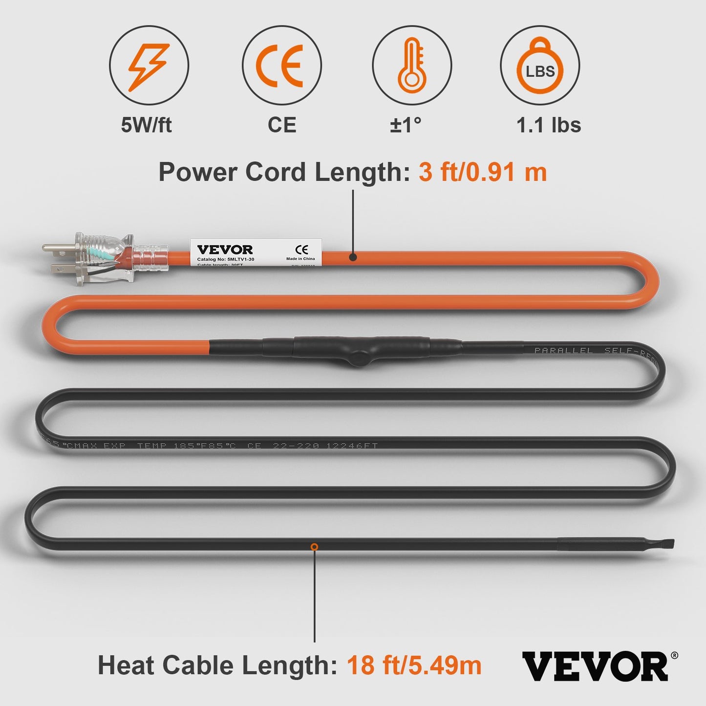 18 ft Self-Regulating Pipe Heating Cable – main product view