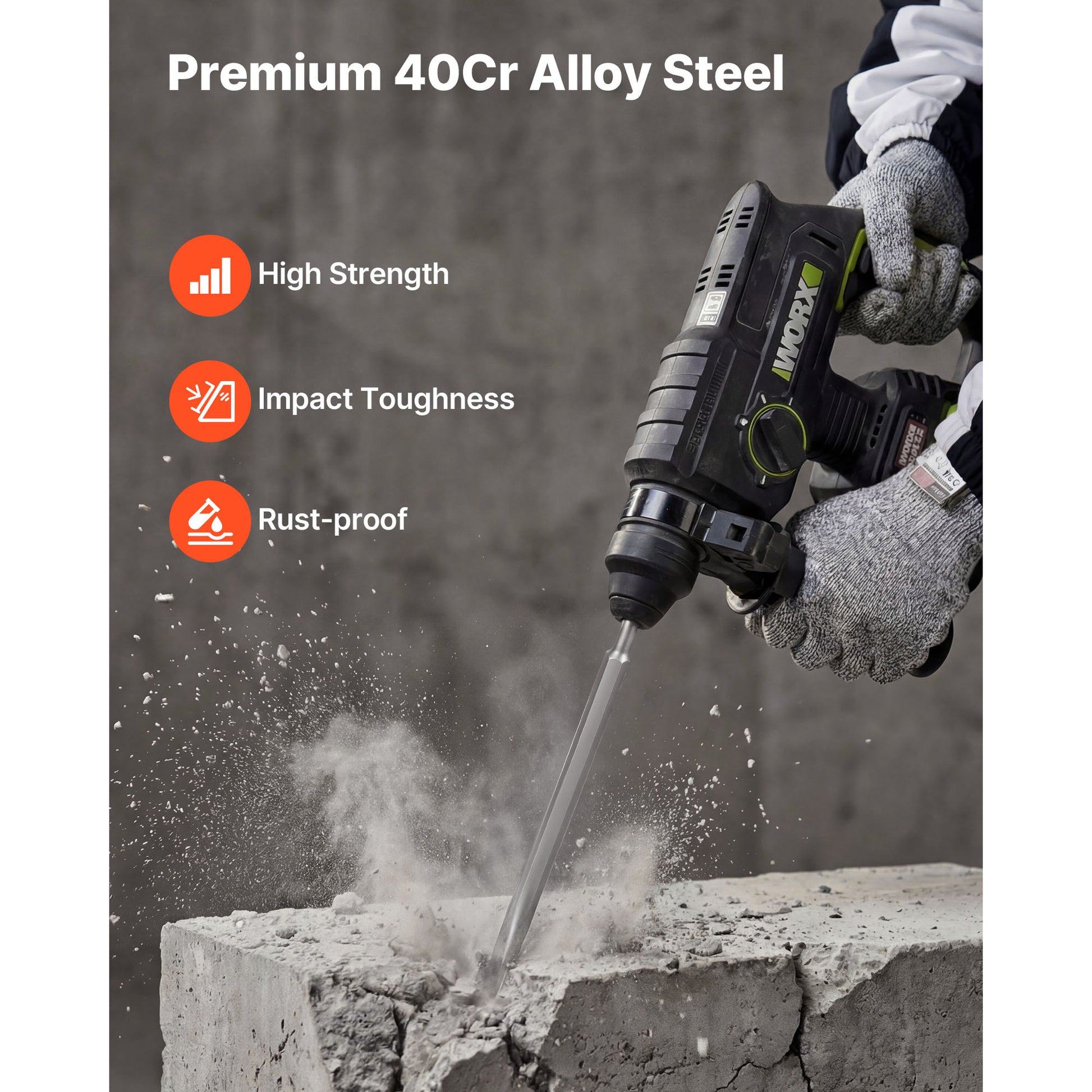 4-Piece SDS Plus Chisel Set for Concrete, Brick & Demolition – feature detail view