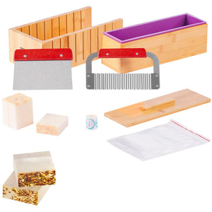 Soap Making Kit with Bamboo Cutting Box, Silicone Mold, Cutters, Bags and Stickers – main product view