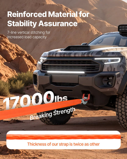 17,000 lb Heavy-Duty Tow Strap with Hooks, 20 ft – in-use product view