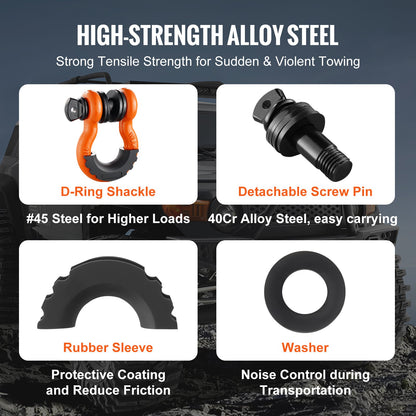 3/4" D-Ring Recovery Shackles 2-Pack, 28.5-Ton Break Strength, Orange – feature and construction details