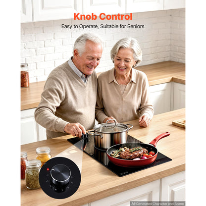 12" 2-Burner 1800W Electric Cooktop, 120V Knob Control – additional product view