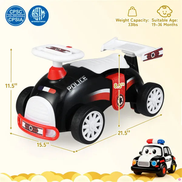 Kids Ride-On Sliding Car with Music | Police Sit & Scoot Toy – product detail view