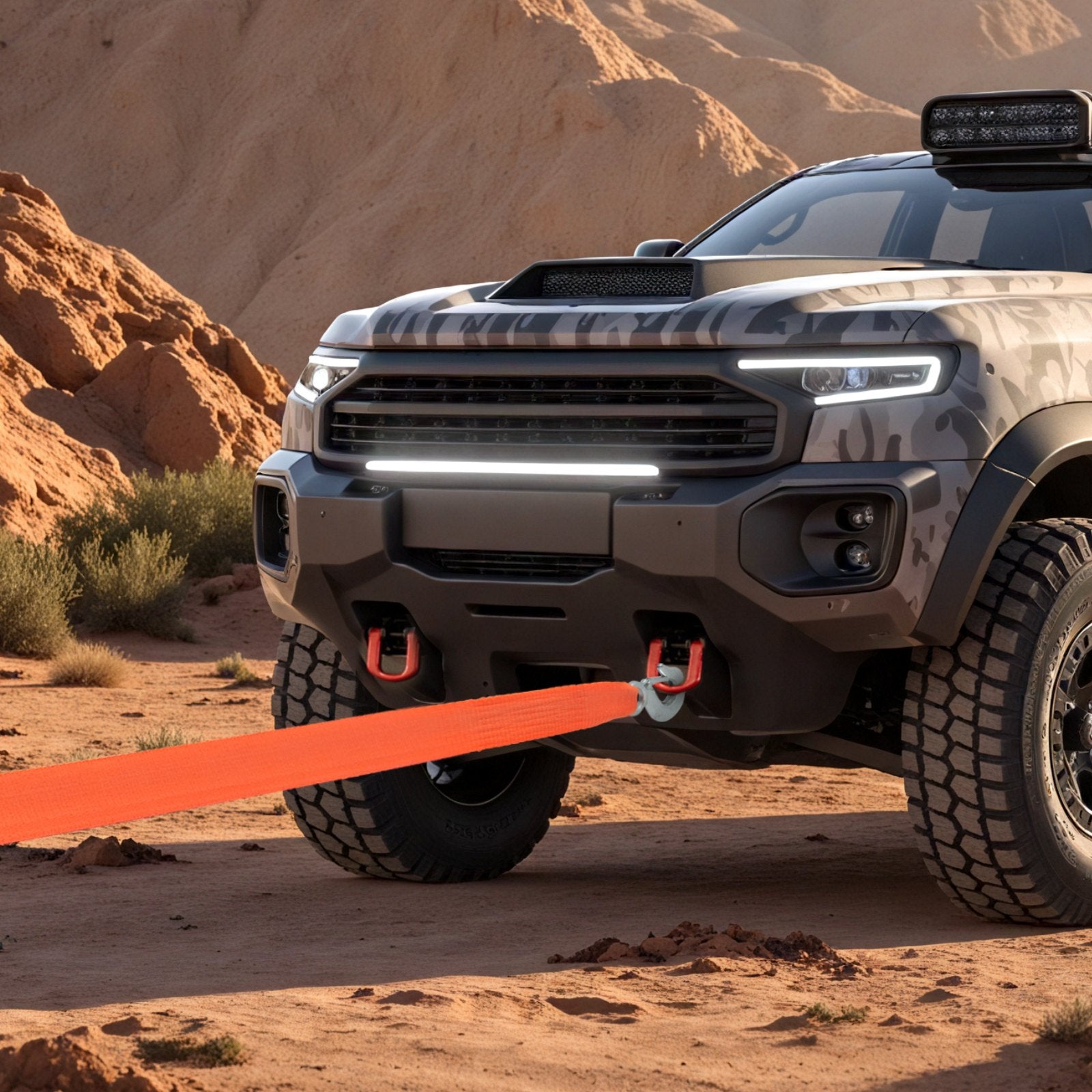 17,000 lb Heavy-Duty Tow Strap with Hooks, 20 ft – in-use product view 6