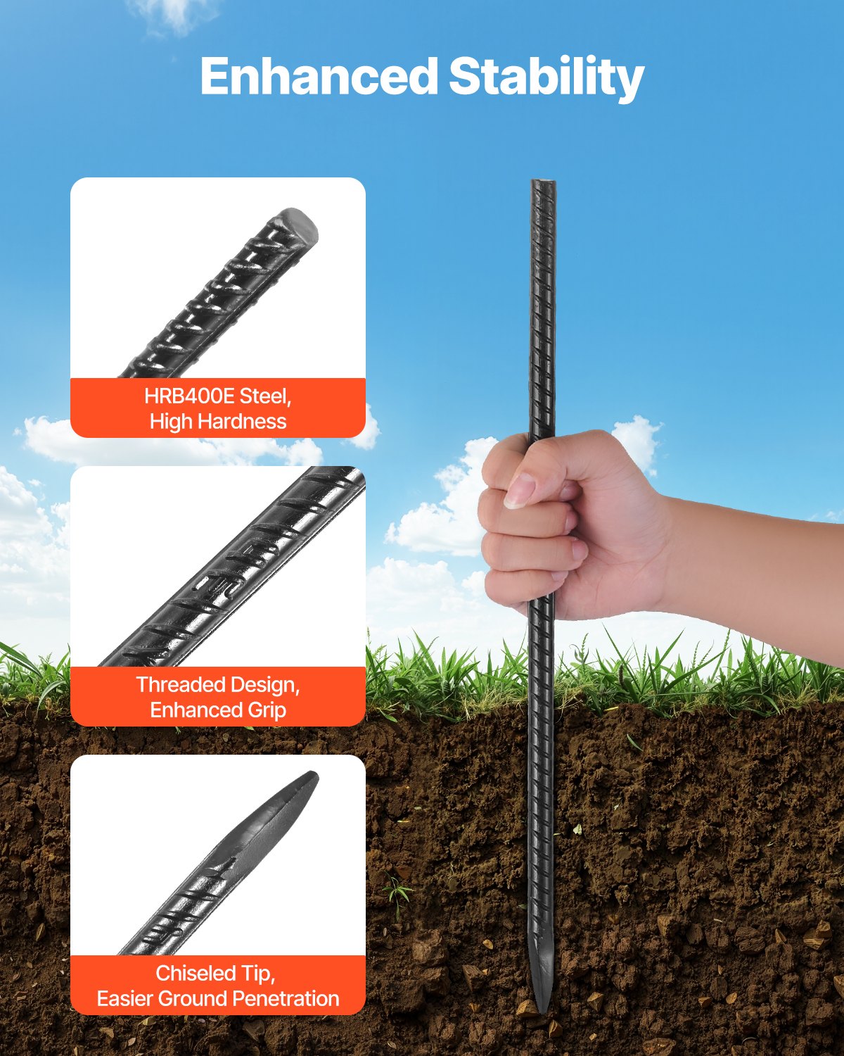 16" Galvanized Steel Rebar Stakes, 16-Pack Heavy-Duty Ground Anchors – feature and construction details