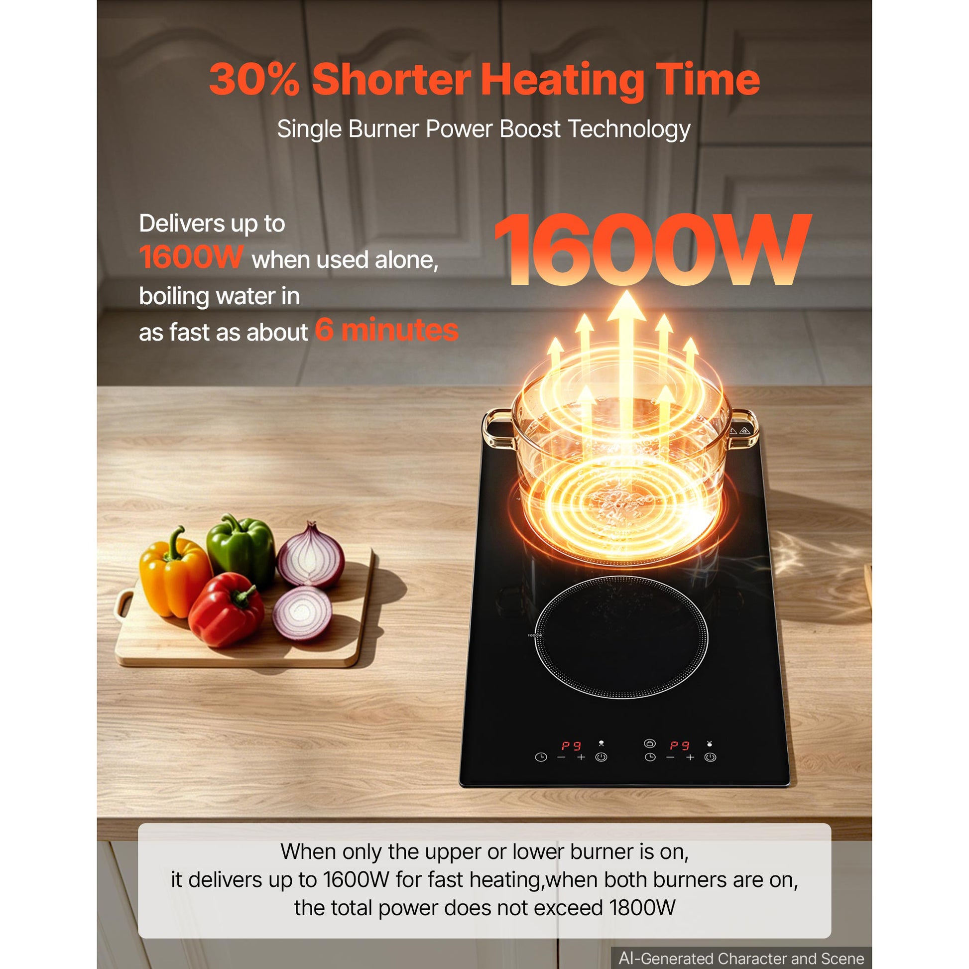 12" 2-Burner 1800W Electric Cooktop, 120V Touch Control – product detail view