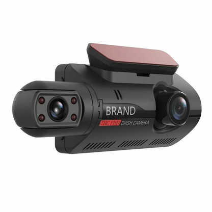 Car dash camera with dual lenses on a white background