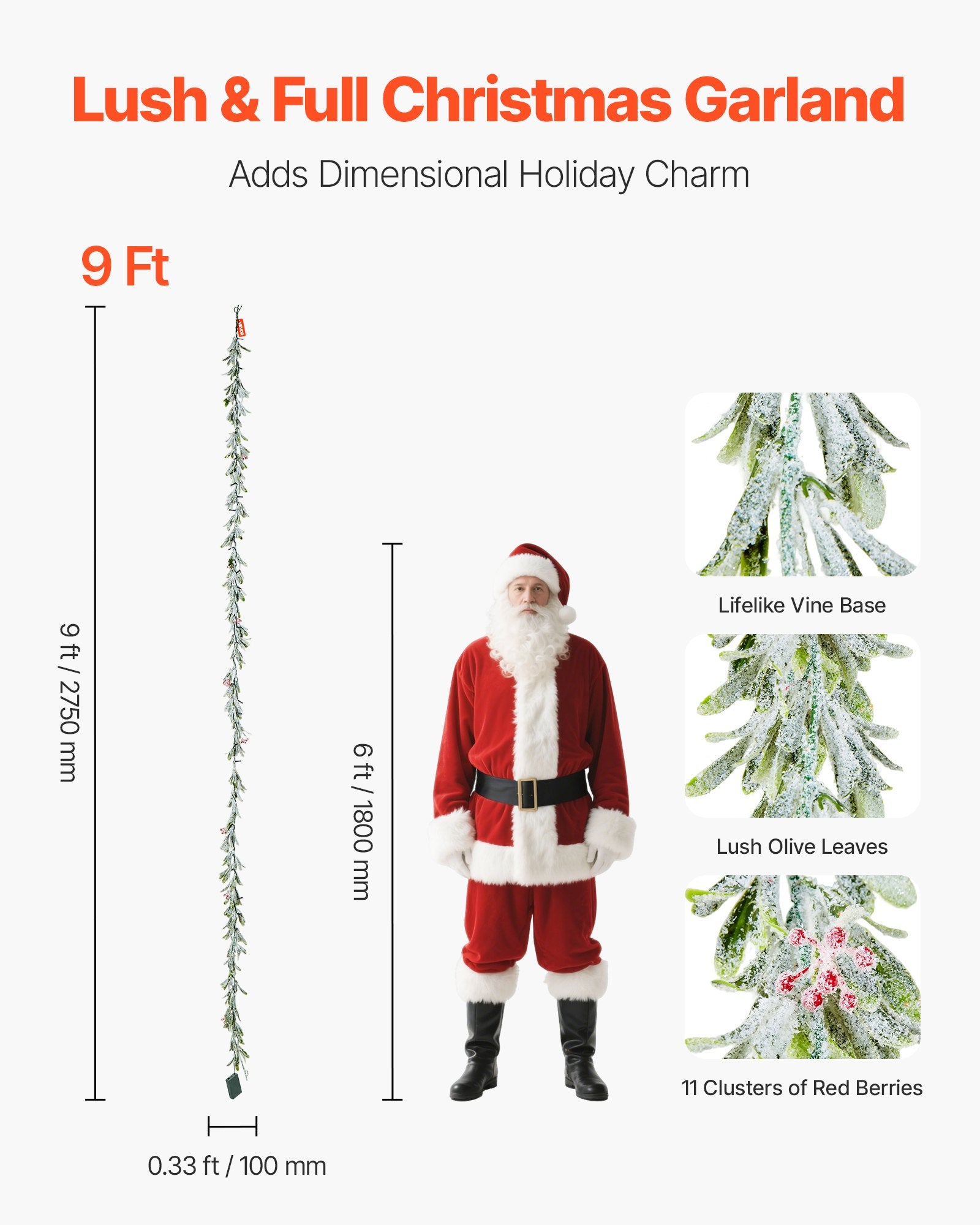 9 ft Lighted Christmas Garland with Berries, Olive Leaves & Vines – alternate product view