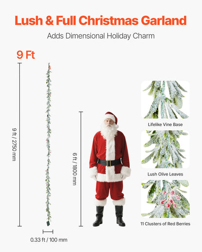 9 ft Lighted Christmas Garland with Berries, Olive Leaves & Vines – alternate product view