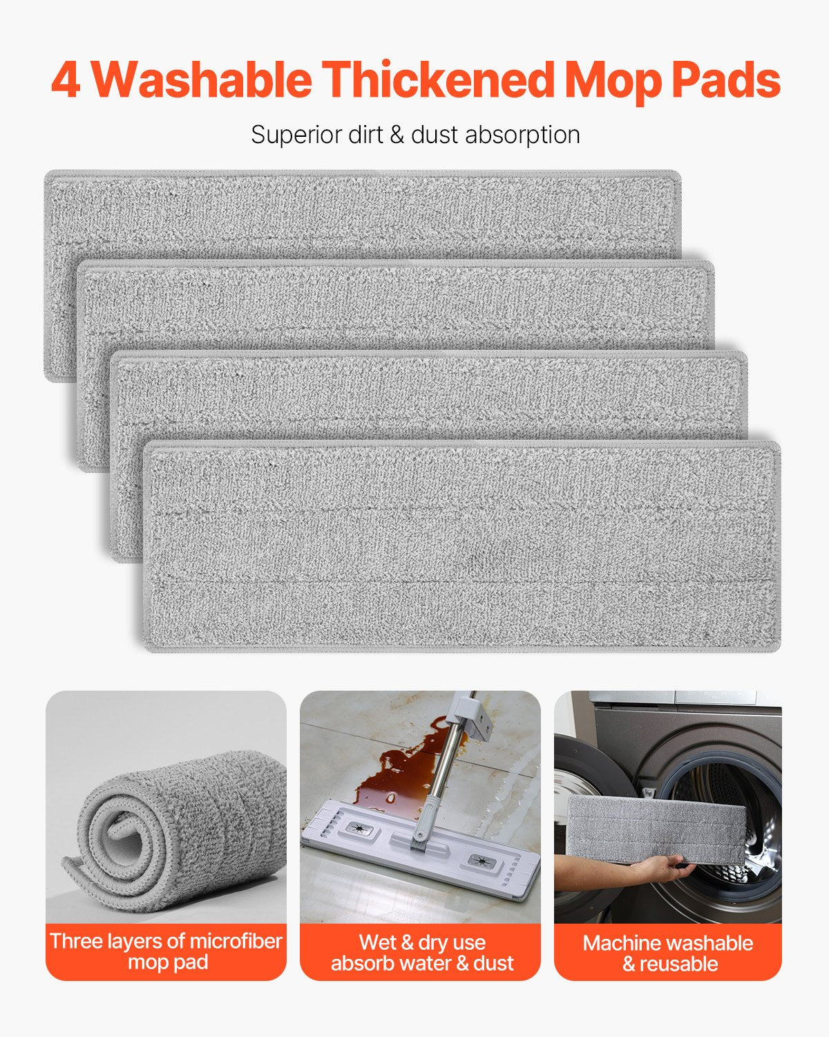 Self-Wringing Flat Mop with 4 Washable Microfiber Pads – additional product view