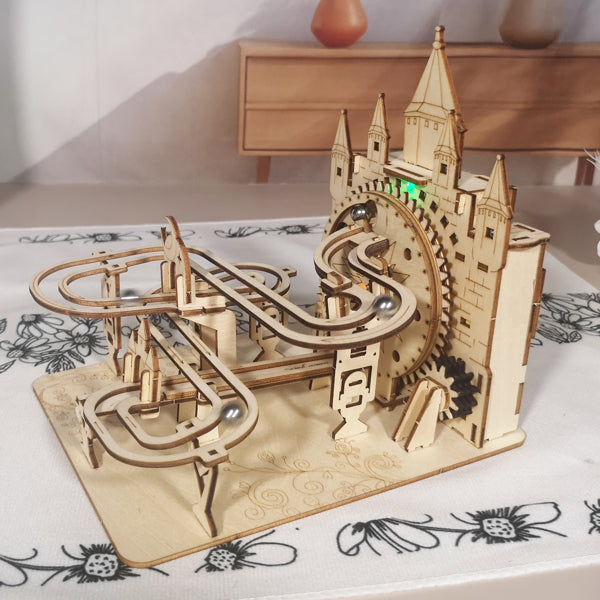 Electric 3D Wooden Marble Run Puzzle | DIY Mechanical Model Kit – feature detail view