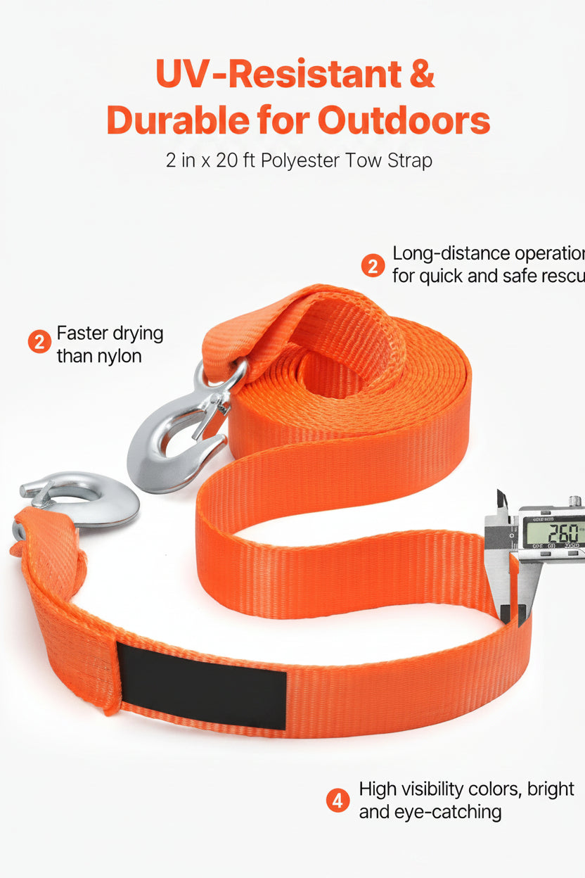 17,000 lb Heavy-Duty Tow Strap with Hooks, 20 ft – alternate product view