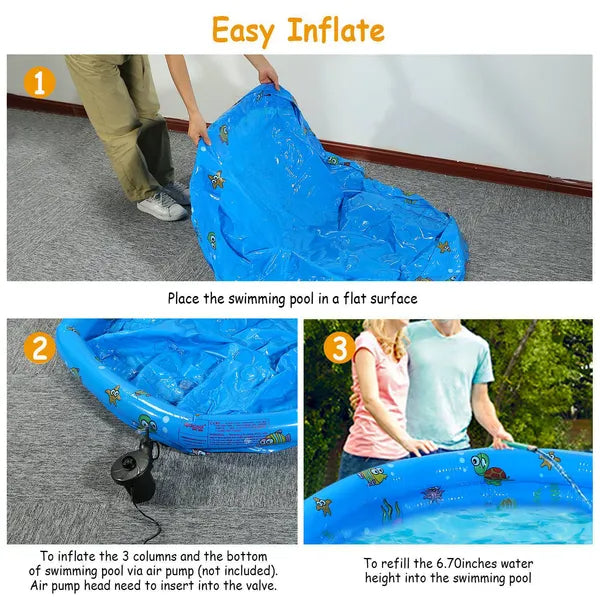 51 x 13 in Inflatable Family Pool | Foldable Kids Swim Pool – feature detail view