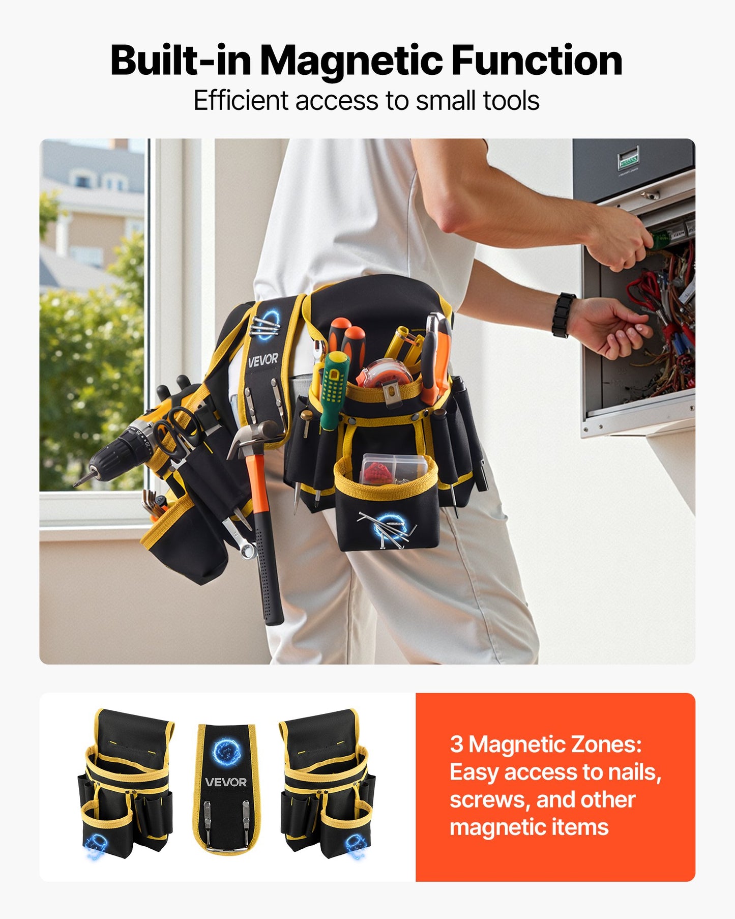 28-Pocket Magnetic Tool Belt & Pouch, Adjustable 31–48 in – in-use product view 4