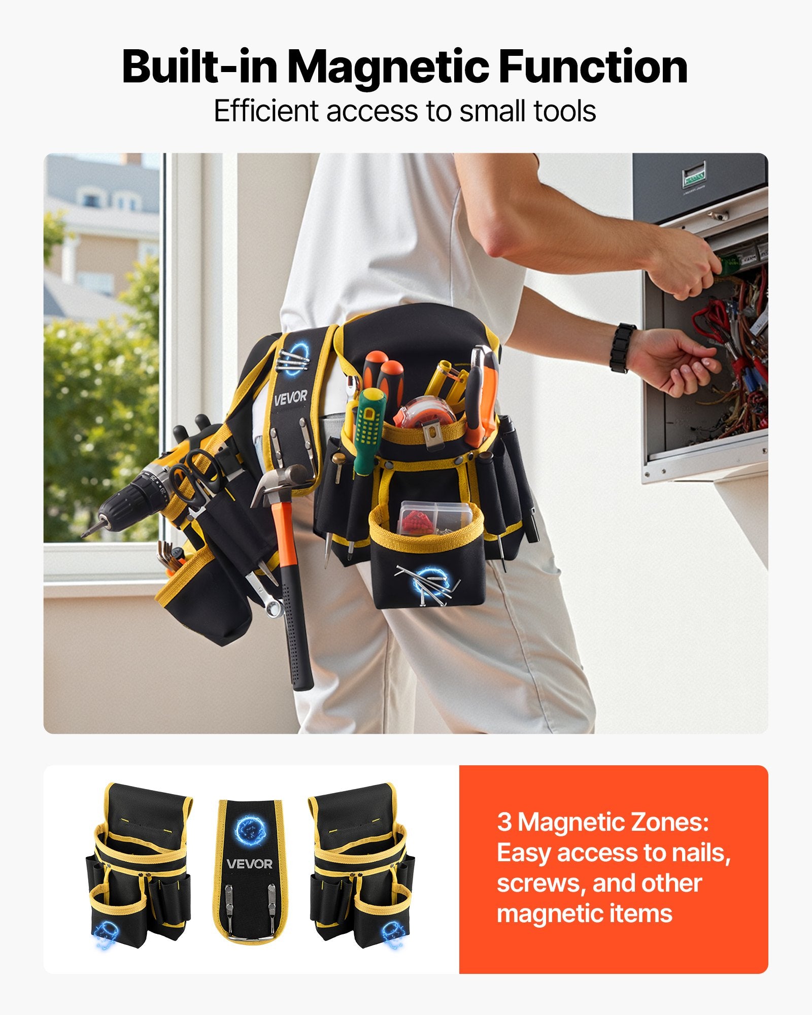 28-Pocket Magnetic Tool Belt & Pouch, Adjustable 31–48 in – in-use product view 4