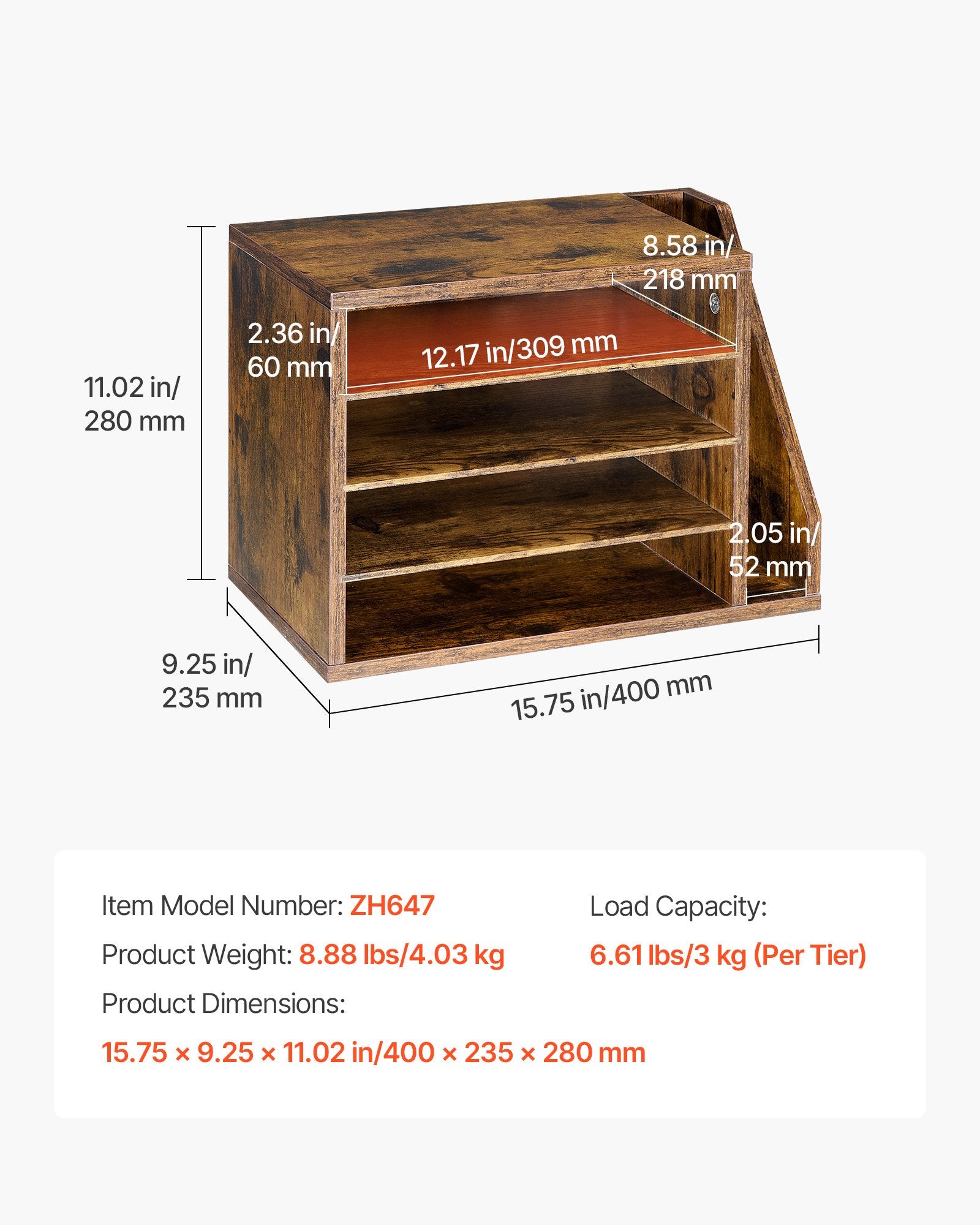 4-Compartment Wooden Literature Organizer with Adjustable Shelves – main product view