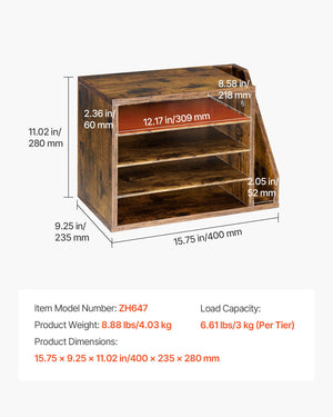 4-Compartment Wooden Literature Organizer with Adjustable Shelves – main product view