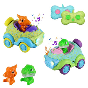 2-Pack Dinosaur RC Cars for Kids | Rechargeable Light & Music – main product view