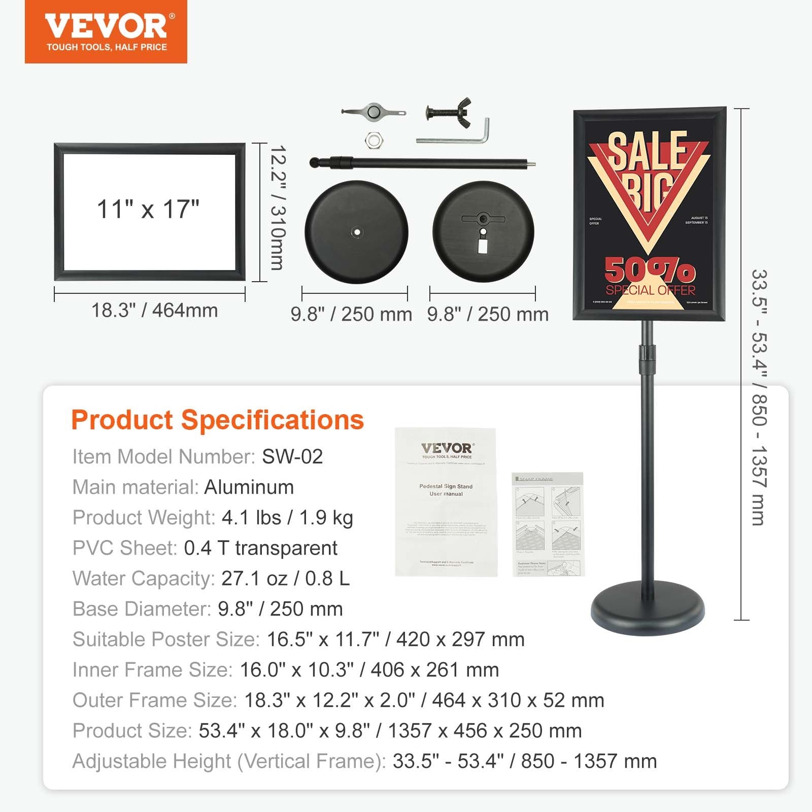 11 x 17 in Adjustable Pedestal Sign Holder – feature detail view