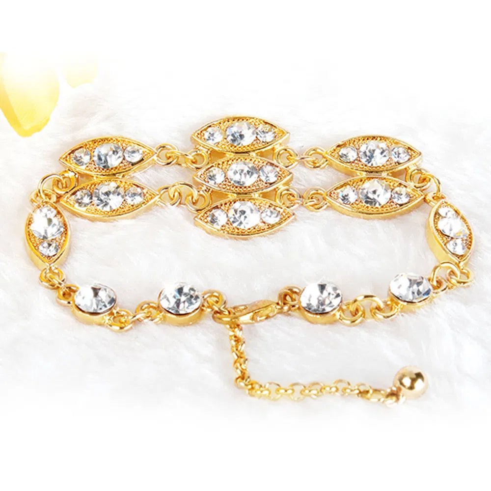 Gold Rhinestone Bracelet | Burnished Bling Fashion Jewelry – in-use product view