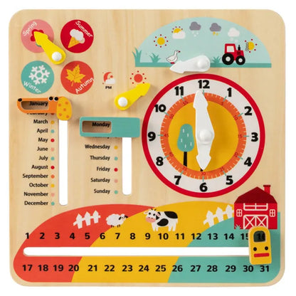 Montessori Wooden Learning Clock | Calendar & Weather Toy 3+ – in-use product view