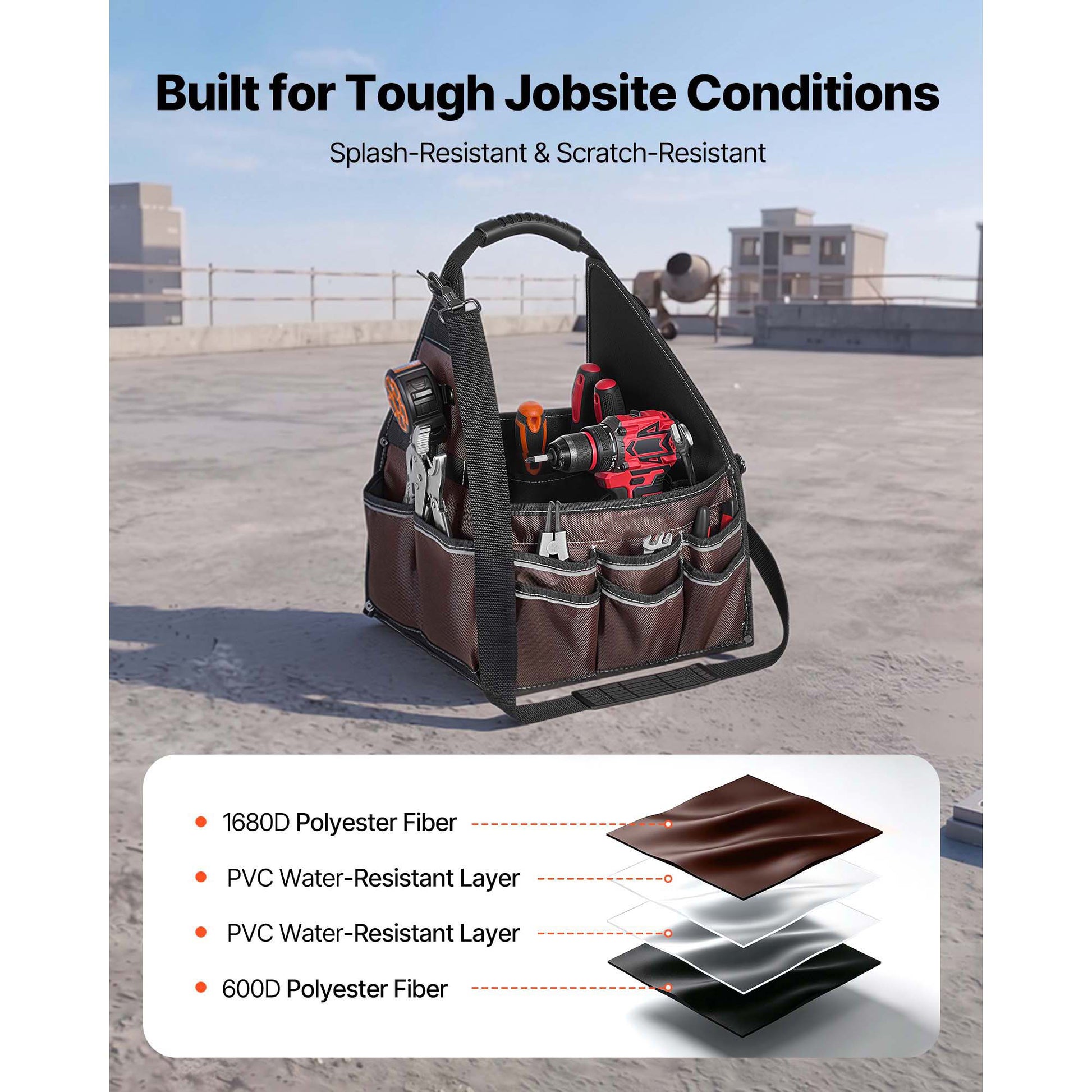 13" 45-Pocket Open-Top Tool Tote with Shoulder Strap – feature detail view