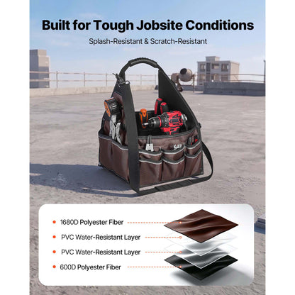 13" 45-Pocket Open-Top Tool Tote with Shoulder Strap – feature detail view