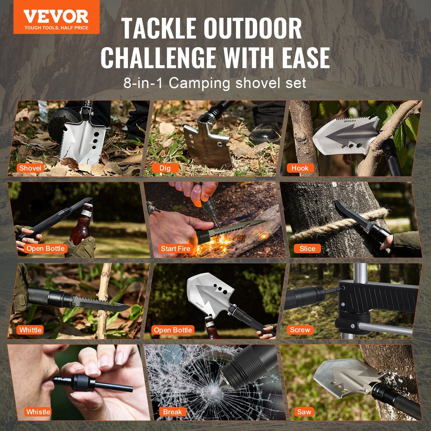8-in-1 Folding Survival Shovel – alternate product view