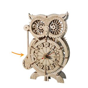 3D Wooden Owl Clock Puzzle Kit | DIY Mechanical Model Craft – main product view