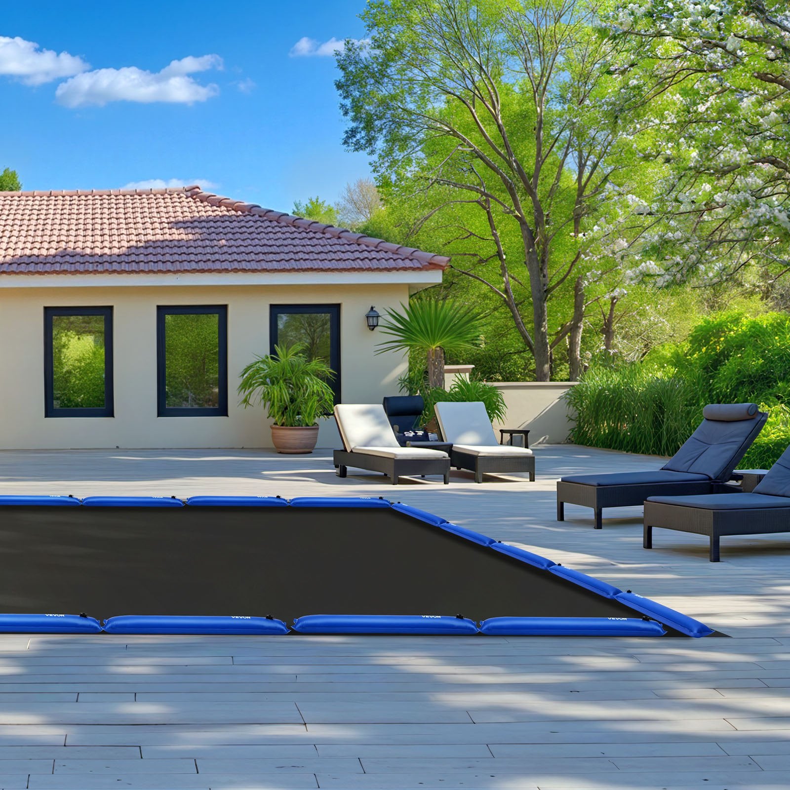 4 ft Winter Pool Cover Water Bags, 6-Pack, 26 Gauge – in-use product view