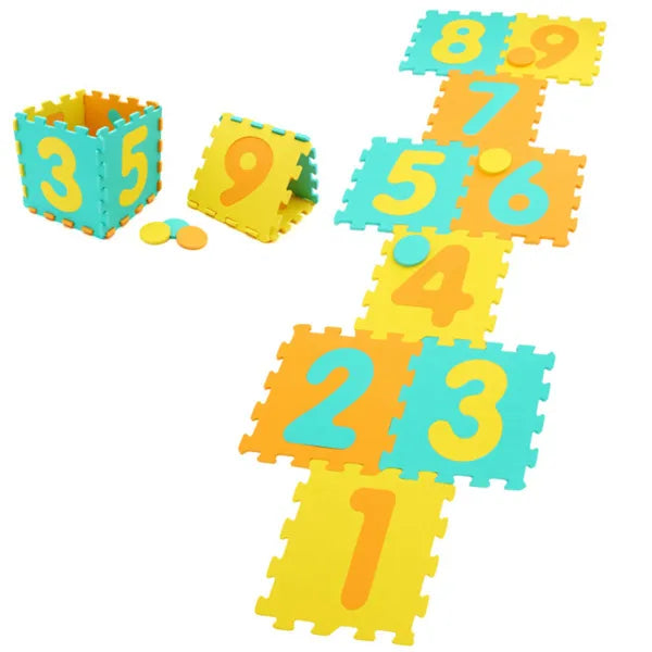 Kids Hopscotch Foam Mat | 9 Interlocking Tiles & 3 Markers – main product view