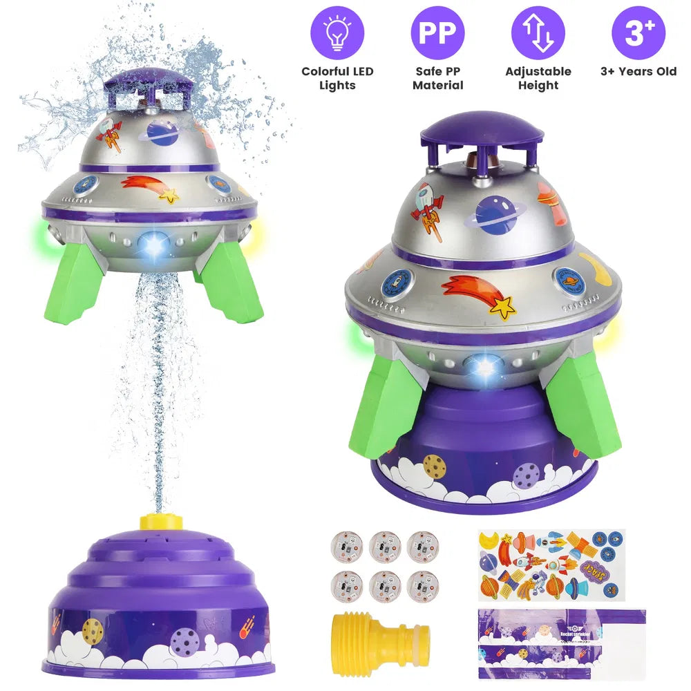 UFO Rocket Sprinkler with LED Lights | Adjustable Outdoor Toy – in-use product view