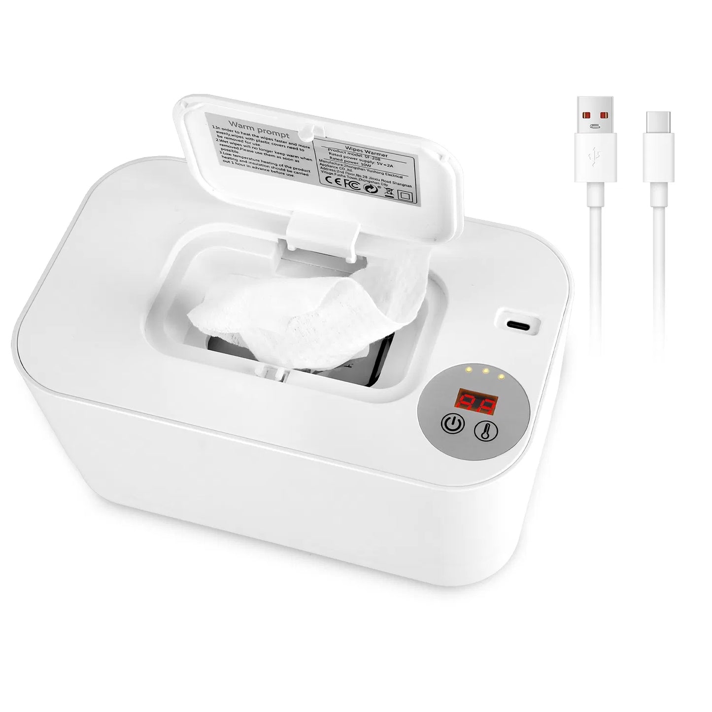 Baby Wipe Warmer with Night Light | 3 Temps, Type-C Powered – in-use product view