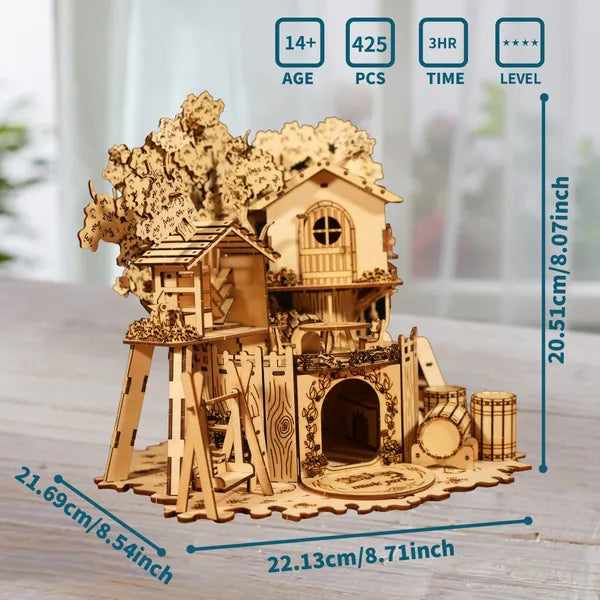 3D Wooden Tree House Puzzle Kit | DIY Model Building Craft – product detail view